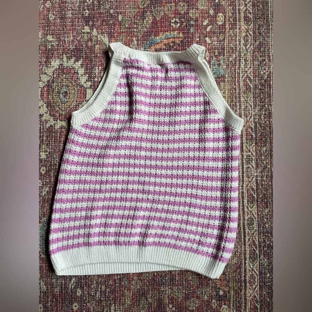 Girls 10/12 Cat and Jack Knit Striped Purple and White Sweater tank - Picture 7 of 7